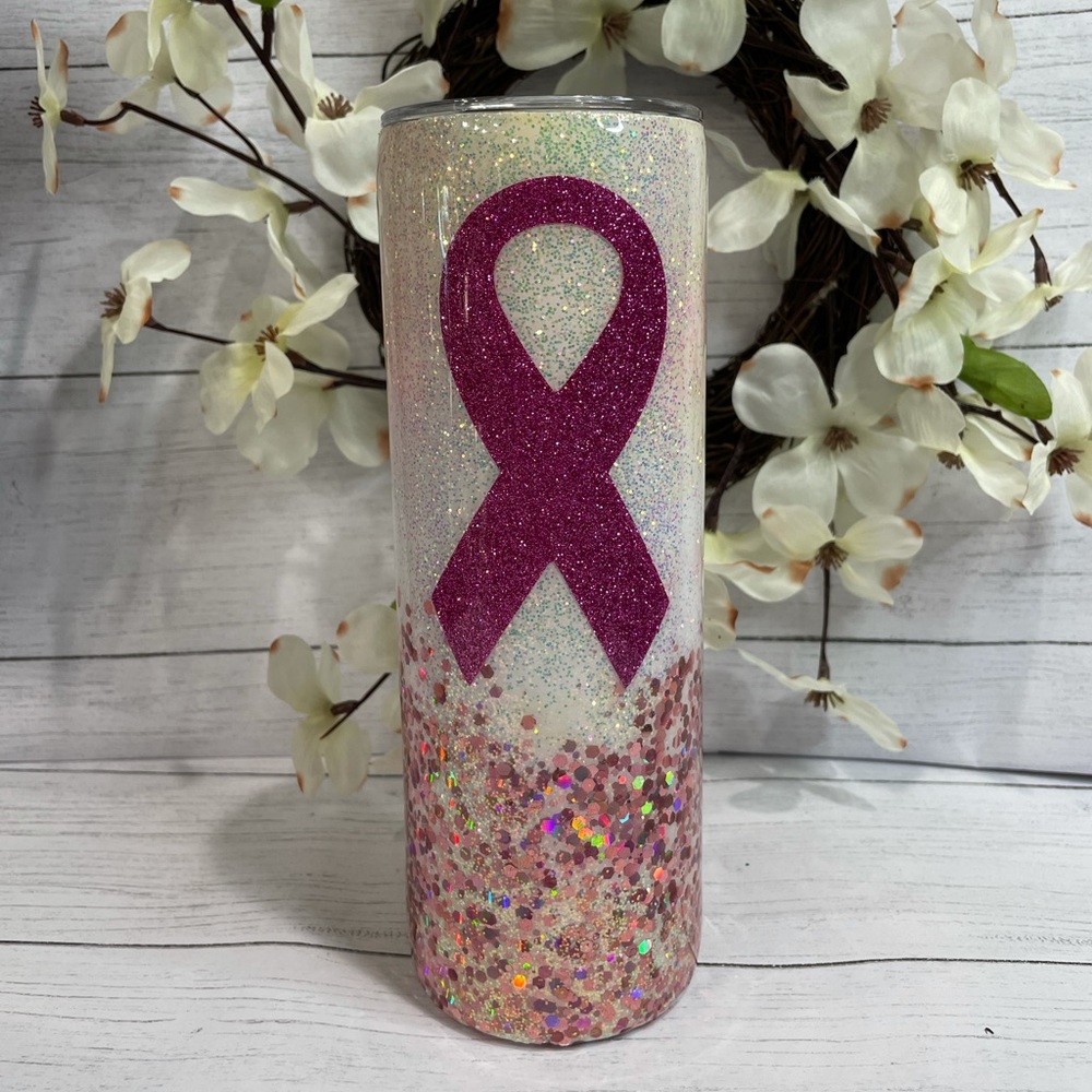 Pink Ribbon Glitter Tumbler 20 oz